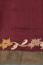 Fancy Tussar Maroon Saree With Kantha Work Pallu