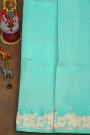 Fancy Matka Silk Sky Blue Saree With Floral Buttis Body And Pichwai Cows Motifs Border