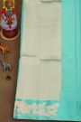 Fancy Matka Silk Sky Blue Saree With Floral Buttis Body And Pichwai Cows Motifs Border