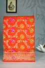 Banarasi Silk Red Saree With Florals And Leaves Jaal Self Border