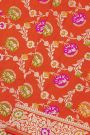 Banarasi Silk Red Saree With Florals And Leaves Jaal Self Border