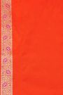 Banarasi Silk Red Saree With Florals And Leaves Jaal Self Border