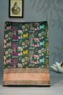 Banarasi Silk Bottle Green Saree With Animal Theme