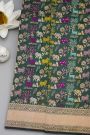 Banarasi Silk Bottle Green Saree With Animal Theme
