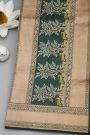 Banarasi Silk Bottle Green Saree With Animal Theme