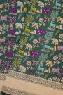 Banarasi Silk Bottle Green Saree With Animal Theme