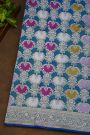 Banarasi Silk Teal Blue Saree With All Over Jaal In Meenakari Weave