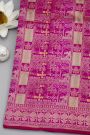 Banarasi Silk Rani Pink Saree With Florals And Leaves Box Border
