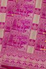Banarasi Silk Rani Pink Saree With Florals And Leaves Box Border