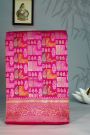Banarasi Silk Rose Pink Saree With Florals And Leaves Jaal Border
