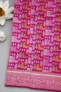 Banarasi Silk Rose Pink Saree With Florals And Leaves Jaal Border