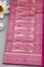 Banarasi Silk Rose Pink Saree With Florals And Leaves Jaal Border