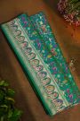 Banarasi Silk Sea Green Saree With Rural Village Landscape Theme