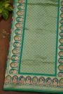 Banarasi Silk Sea Green Saree With Rural Village Landscape Theme