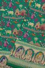Banarasi Silk Sea Green Saree With Rural Village Landscape Theme