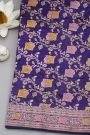 Banarasi Silk Violet Saree With Village Motifs Florals And Leaves Jaal Body