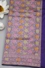 Banarasi Silk Violet Saree With Village Motifs Florals And Leaves Jaal Body