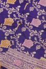 Banarasi Silk Violet Saree With Village Motifs Florals And Leaves Jaal Body
