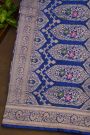 Banarasi Silk Royal Blue Saree With Cows And Swans Body