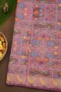 Banarasi Kora Purple Saree With Florals And Leaves Border