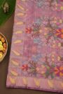 Banarasi Kora Purple Saree With Florals And Leaves Border