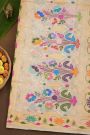Banarasi Kora Cream Saree With Florals And Leaves In Meenakari Design