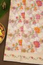 Banarasi Kora Baby Pink Saree With Florals And Leaves With Cross Lines