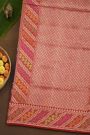 Banarasi Silk Multi-Colour Saree With Florals And Leaves With Cross Lines Border