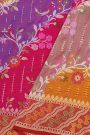 Banarasi Silk Multi-Colour Saree With Florals And Leaves With Cross Lines Border
