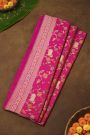 Banarasi Silk Pink Saree With Florals And Leaves With Diamonds Border