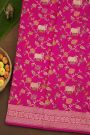Banarasi Silk Pink Saree With Florals And Leaves With Diamonds Border