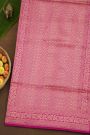Banarasi Silk Pink Saree With Florals And Leaves With Diamonds Border