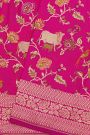 Banarasi Silk Pink Saree With Florals And Leaves With Diamonds Border