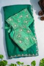 Banarasi Georgette Bottle Green Saree With Florals And Leaves Border
