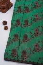 Fancy Georgette Peacock Green Saree With Weaves Design In Kardana Work Border