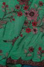 Fancy Georgette Peacock Green Saree With Weaves Design In Kardana Work Border