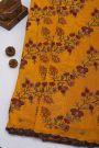 Fancy Georgette Mustard Saree With Weaves Design In Kardhana Work Border