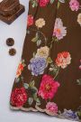 Designer Georgette Brown Saree With Florals And Diamonds With Kardhana Work Border