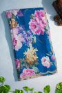 Designer Georgette Blue Saree With Florals In Kardhana Work Border