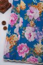 Designer Georgette Blue Saree With Florals In Kardhana Work Border