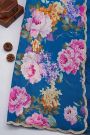 Designer Georgette Blue Saree With Florals In Kardhana Work Border