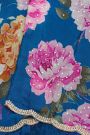 Designer Georgette Blue Saree With Florals In Kardhana Work Border