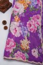 Designer Georgette Purple Saree With Florals And Diamonds With Kardhana Work Border