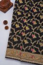 Designer Georgette Black Saree With Florals And Peacocks With Diamond Border