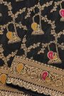 Designer Georgette Black Saree With Florals And Peacocks With Diamond Border