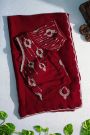 Designer Crepe Maroon Saree With Weaves Design In Kardhana Work Border
