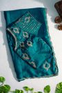 Designer Crepe Peacock Blue Saree With Waves Design In Kardhana Work Border