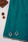 Designer Crepe Peacock Blue Saree With Waves Design In Kardhana Work Border