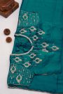 Designer Crepe Peacock Blue Saree With Waves Design In Kardhana Work Border