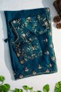 Designer Crepe Peacock Blue Saree With Florals And Diamonds With Kardhana Work Border